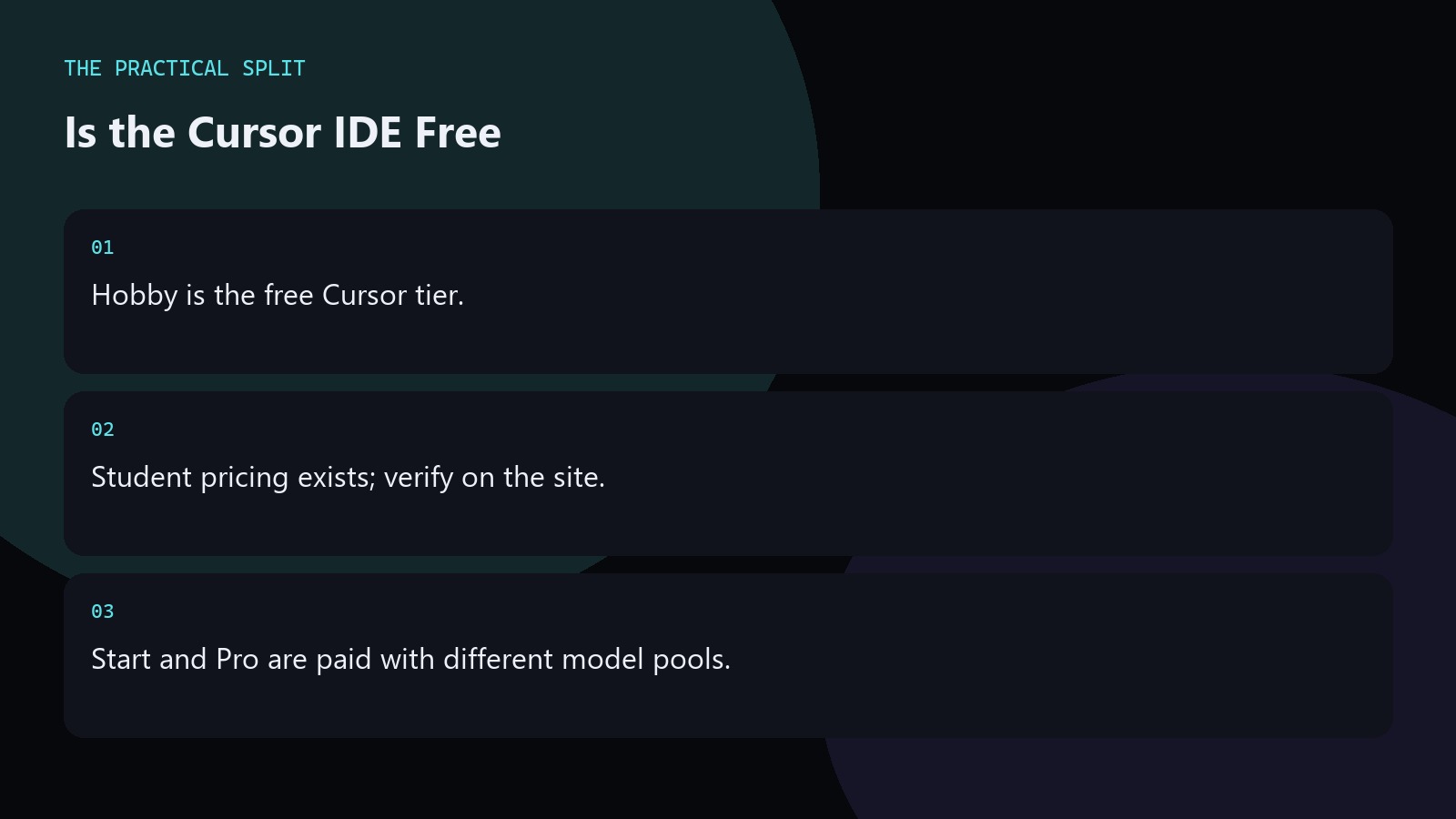 Is the Cursor IDE Free. Hobby is the free Cursor tier.