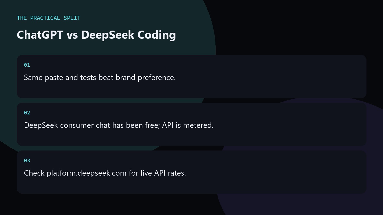 ChatGPT vs DeepSeek Coding. Same paste and tests beat brand preference.