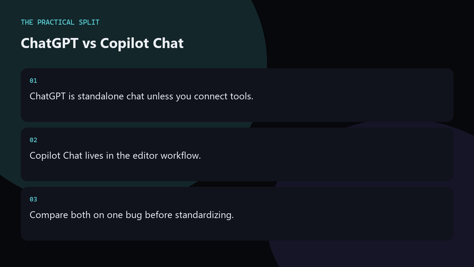ChatGPT vs Copilot Chat. ChatGPT is standalone chat unless you connect tools.