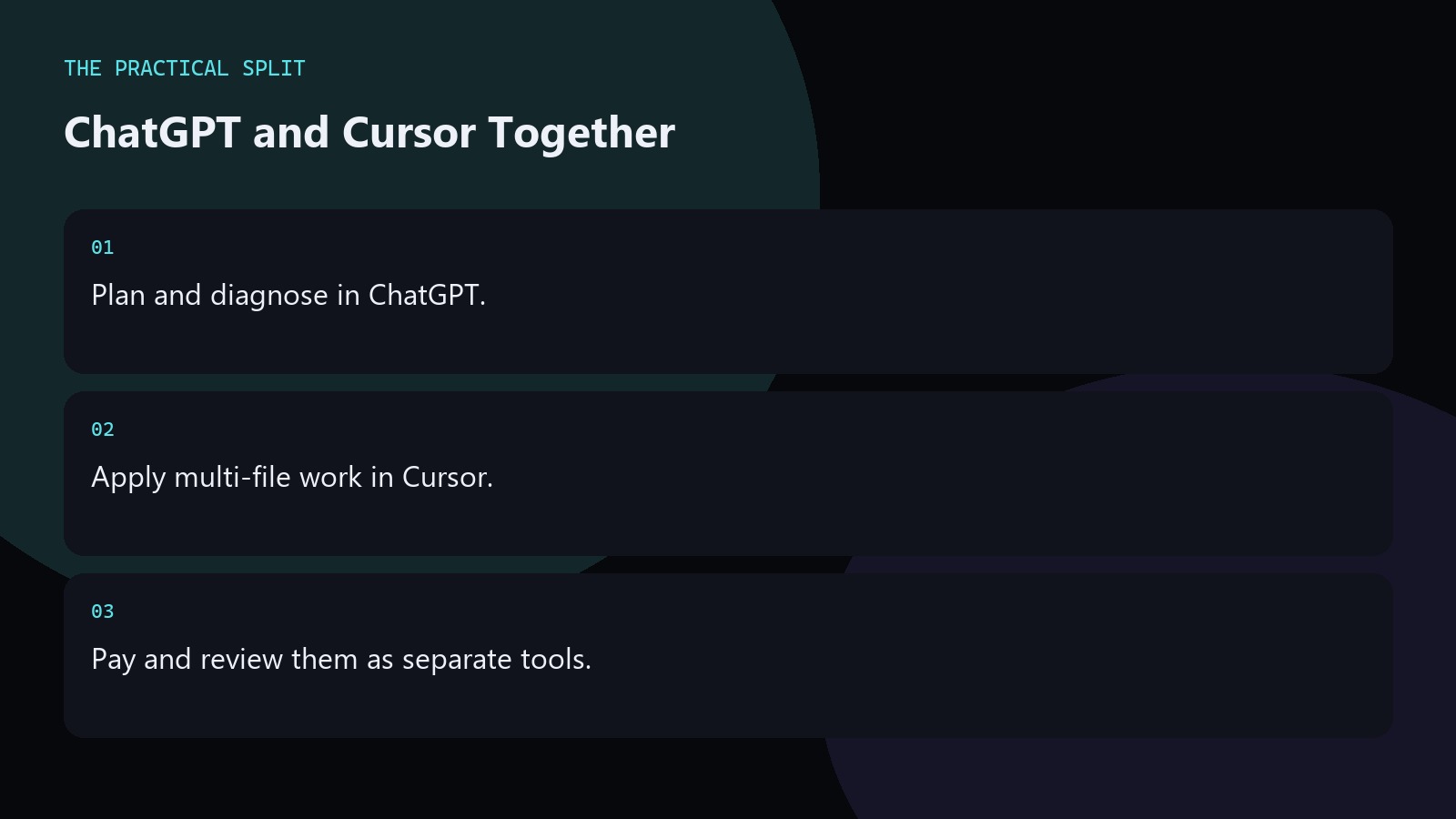 ChatGPT and Cursor Together. Plan and diagnose in ChatGPT.