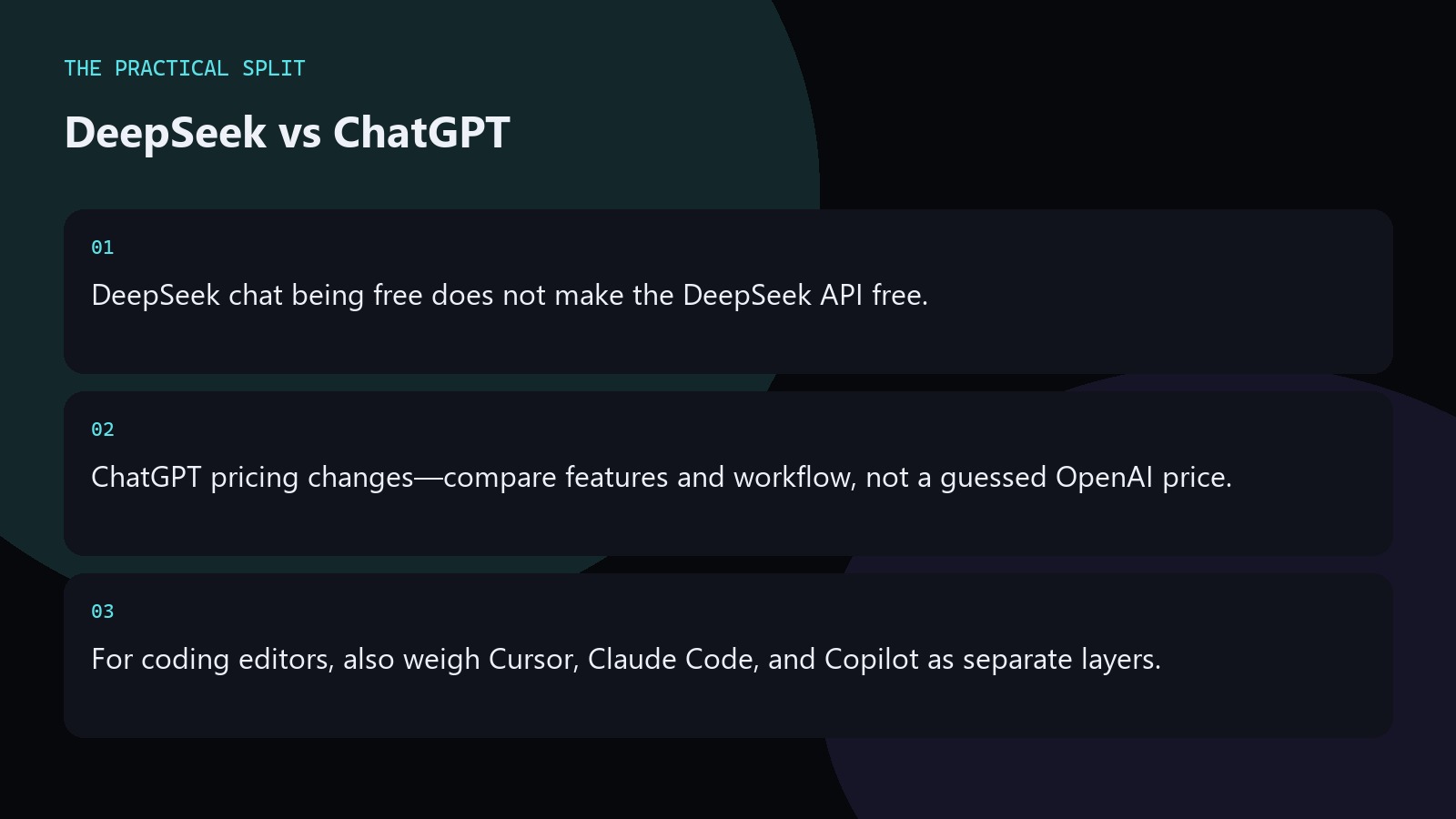 DeepSeek vs ChatGPT. DeepSeek chat being free does not make the DeepSeek API free.