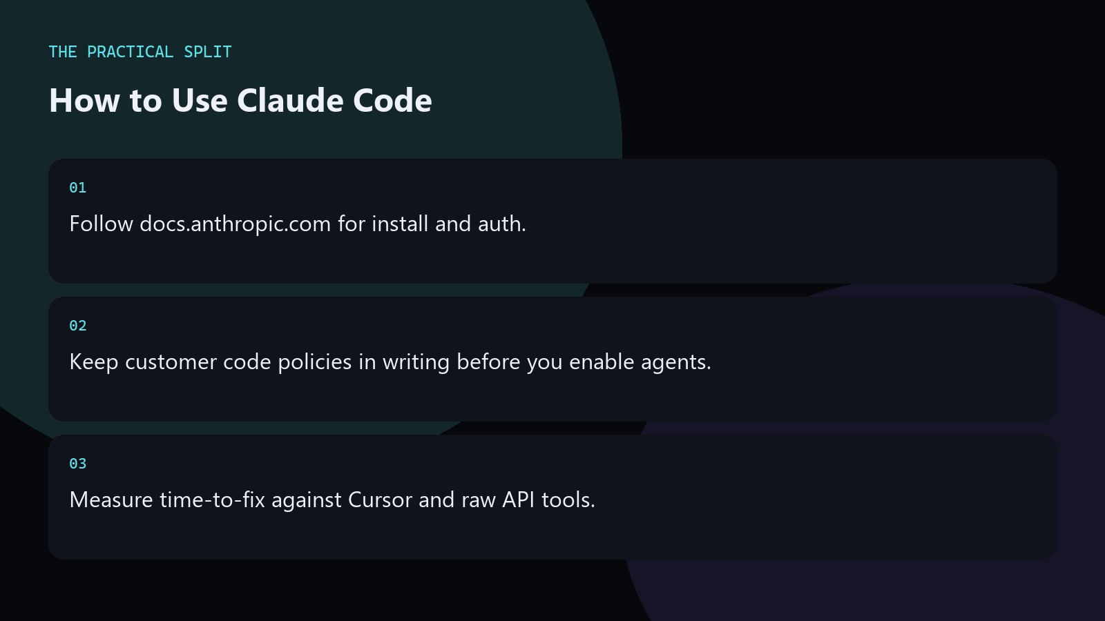How to Use Claude Code. Follow docs.anthropic.com for install and auth.