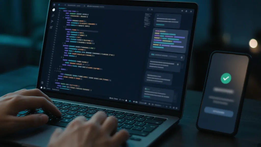 Cursor AI pricing India: AI code editor on a laptop beside a phone showing a confirmed monthly subscription payment