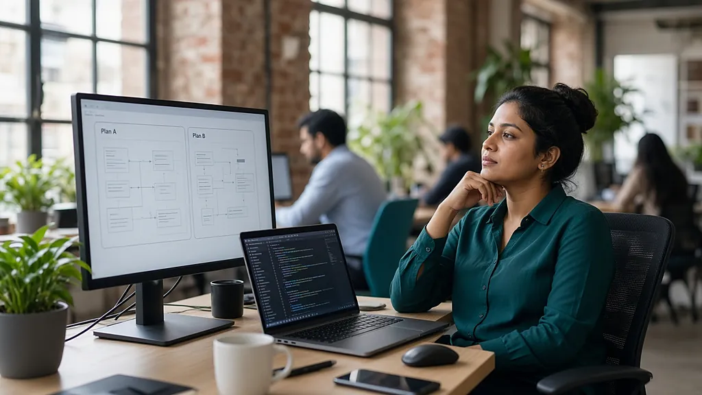 Cursor AI pricing India: developer in a Kolkata co-working space comparing two plan options on a monitor